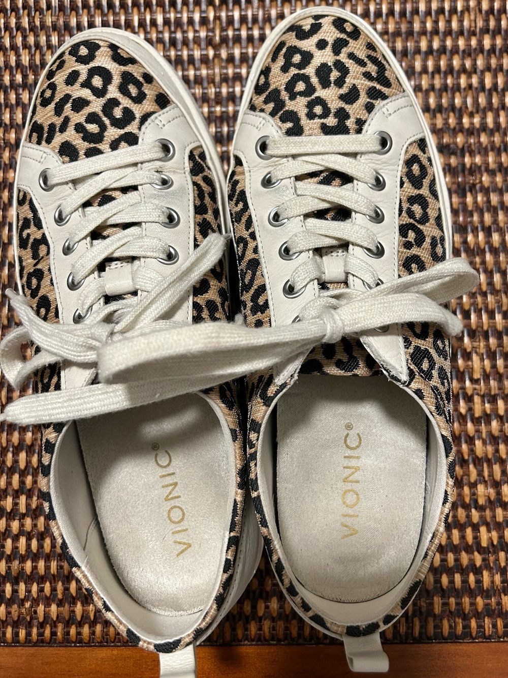 Vionic Leopard-Print Lace-Up Sneakers in Beige and Black